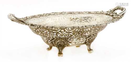 A large silver and pierced oval basket,