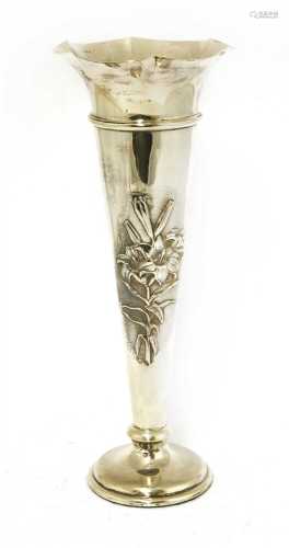 A silver flower vase