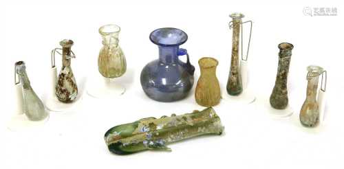 Antiquities: nine Roman glass phials and containers,