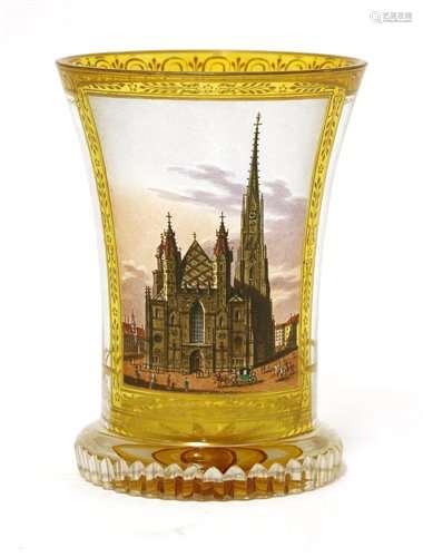 A Vienna transparent enamelled glass beaker or Ranftbecher