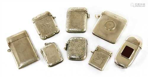 Eight Victorian and later silver vesta cases
