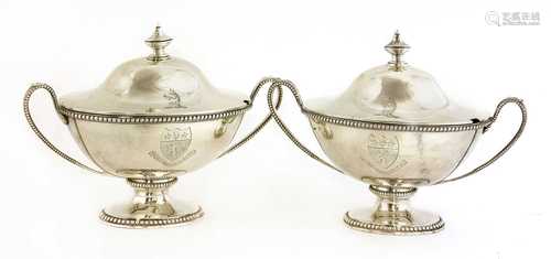 A pair of George III silver sauce tureens and covers,