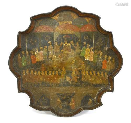 A Mughal Persian lacquered papier mâché tray,