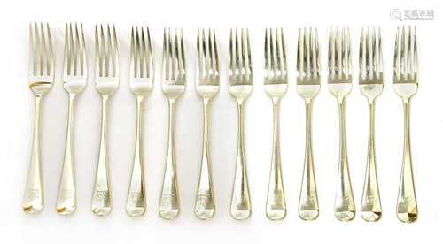 A set of twelve Victorian silver Old English pattern table forks