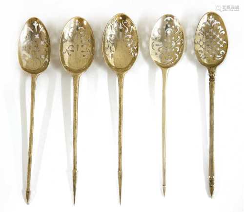 Five silver mote spoons