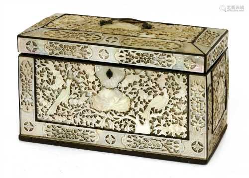 An Anglo-Chinese tortoiseshell mother-of-pearl casket,