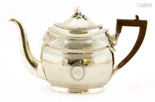 A George III oval silver teapot,