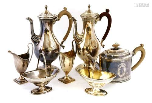 A modern matched silver seven-piece tea and coffee set,