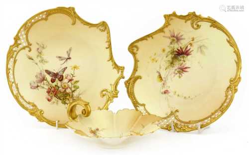 A pair of Royal Worcester blush ivory cabinet plates