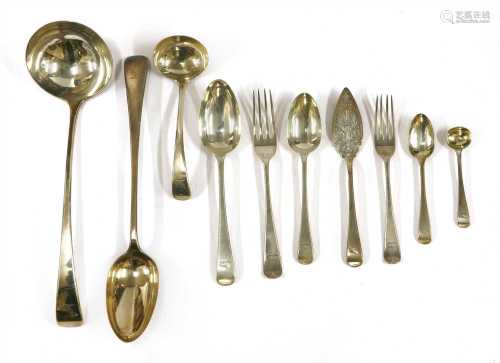 A Victorian silver old English pattern table service for 18 place settings,