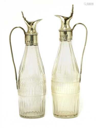 A pair of George III Irish silver-topped cruet bottles,