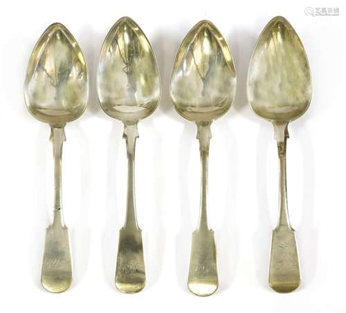 Four early 19th century Scottish provincial silver fiddle pattern tablespoons,