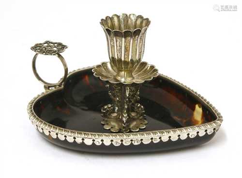 A late Victorian silver-mounted tortoiseshell chamberstick,