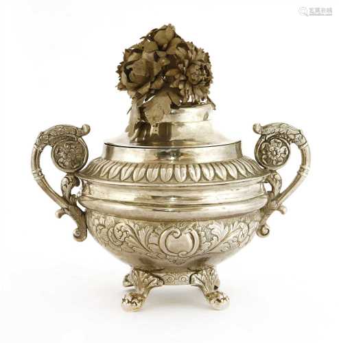 A Maltese twin-handled silver sugar bowl and cover