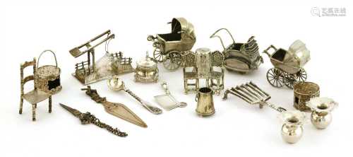 A collection of silver miniatures,