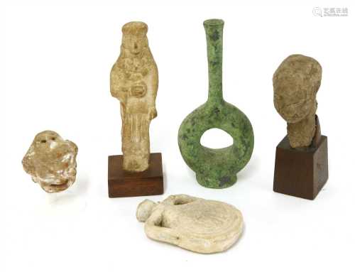 Antiquities: five ancient clay items,
