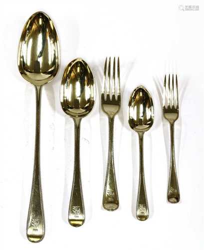 A part canteen of Victorian bead pattern silver flatware,