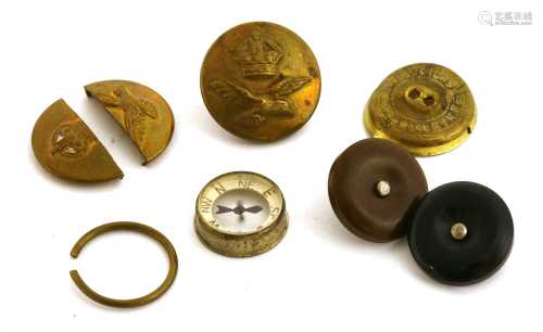 Two military POW Escape buttons and an RAF compass button,