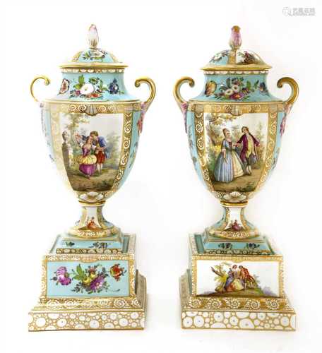 A pair of Vienna porcelain urns