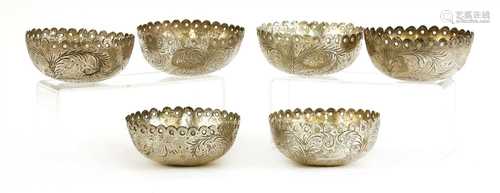 A set of six Peruvian silver finger bowls