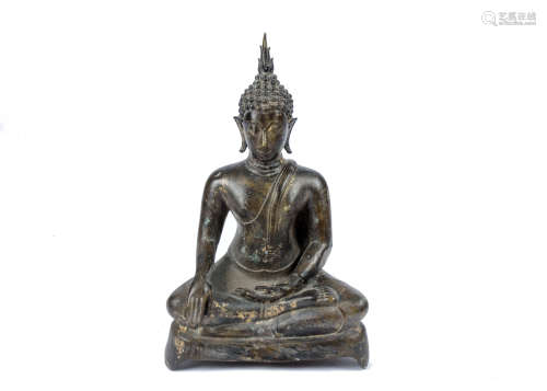 A 14th Century bronze Sukothai-style figure of Buddha, seated in dhyanasana, hands in bhumisparsa