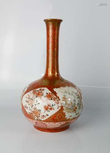 A 19th century Chinese satsuma bottle vase, with figural vistas, 27cm high.