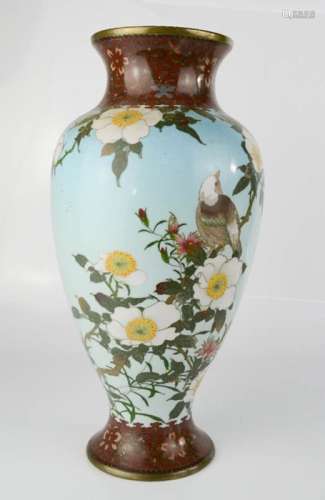 A 19th century cloisonne vase with birds and prunus blossom, 32cm high. A/F