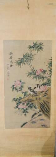 A Chinese scroll, depicting floral group.