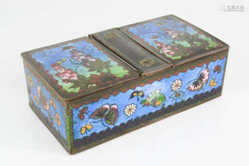 A Chinese cloisonne foil enamelled twin compartment copper tea caddy.