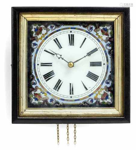 Wanduhr mit HinterglasmalereiSchwarzwald, 19. JahrhundertH. 23 cmBemalte Front mit weissem