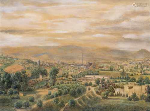 Hy, Karl OttoRüdesheim 1904 - Wiesbaden 199235 x 47 cmBlick auf Wiesbaden. Aquarell und Bleistift,