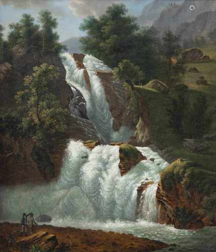 Wüst, Joh. Heinrich (attr.)Zürich 1741 - 182157 x 48 cmImposanter Wasserfall in Gebirgslandschaft,