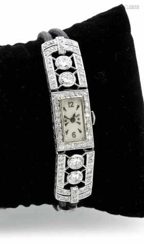 Art-Deco-DamenarmbanduhrFrankreich, um 1915/20L.ca. 15,5 cmPlatin-Gehäuse, seitlich graviert,