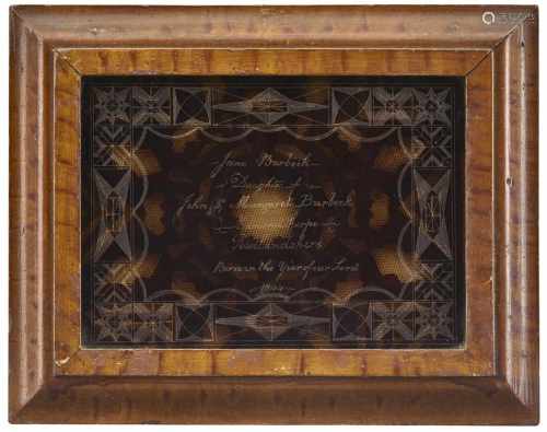 Gravierte AndenkentafelEngland, 19. Jahrhundert15,5 x 21,5 cmGlasplatte mit Schildpatt-Optik,