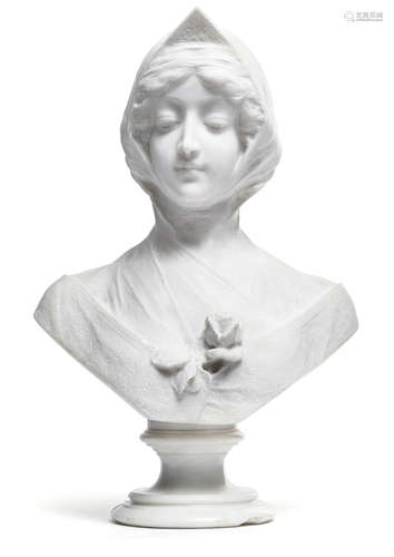 Frugoni, JosephItalien, 1897 - 1923H. 56 cmBüste einer Dame mit Schleier, Diadem und Rose im