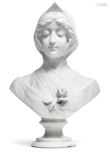 Frugoni, JosephItalien, 1897 - 1923H. 56 cmBüste einer Dame mit Schleier, Diadem und Rose im