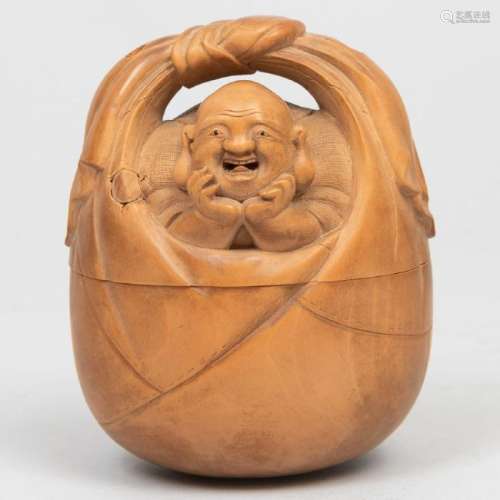 Japanese Carved Boxwood Inro in the Form of an Immortal