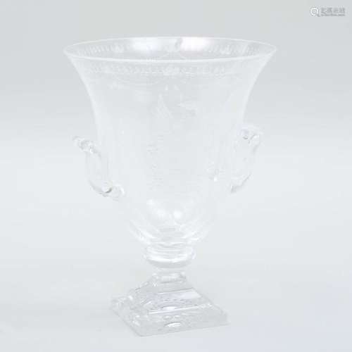 Etched Glass Glass Urn with Eagle Monogram