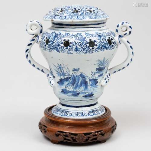 Continental Tin Glazed Earthenware Potpourri Vase and