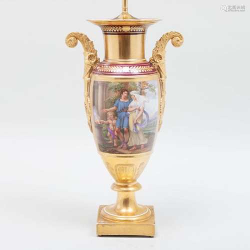 Large Paris Porcelain Gilt Ground Vase Mounted as a