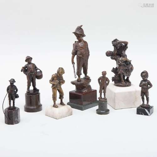 Group of Seven Continental Cast Bronze Figures of