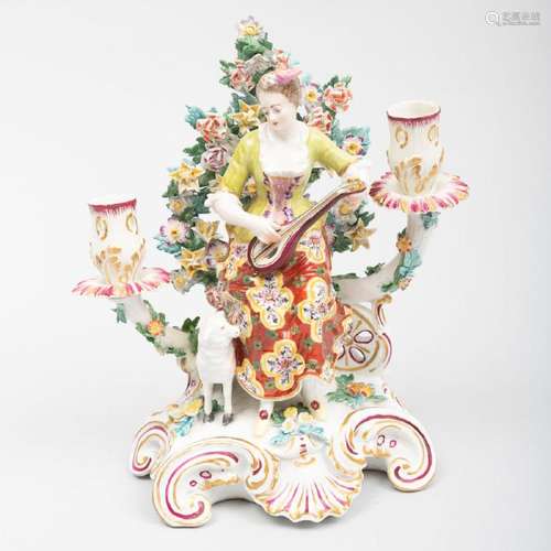 Chelsea Porcelain Figural Two-Light Candelabra 'The