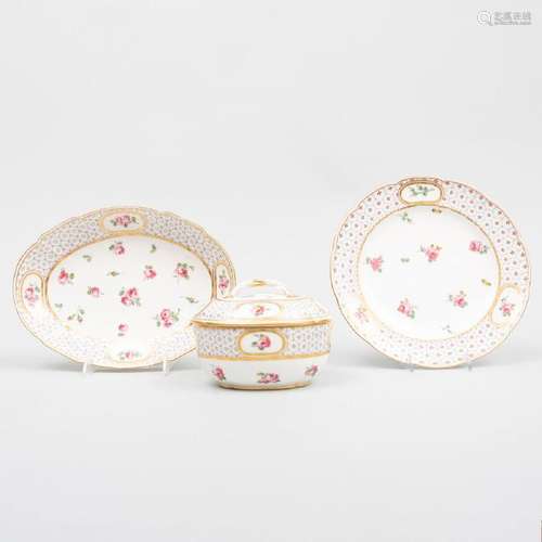 Sèvres Porcelain Oval Sugar Bowl and Cover, a Plate and