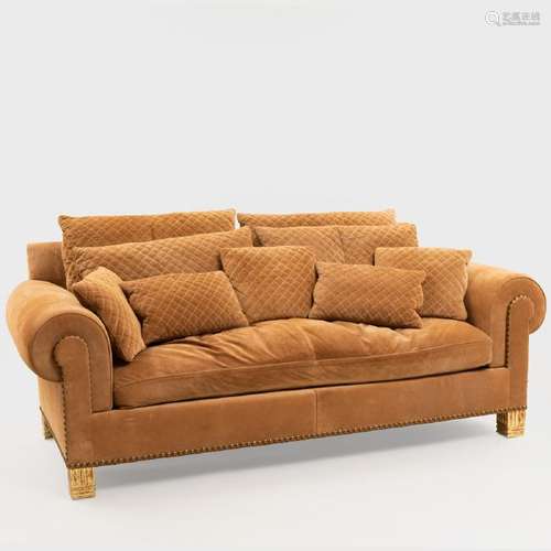 Modern Brass-Studded Suede 'Chanel' Sofa