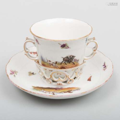 Berlin Porcelain Trembleuse Two Handled Cup and Saucer