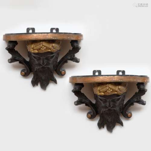 Pair of Unusual Continental Ebonized and Parcel-Gilt