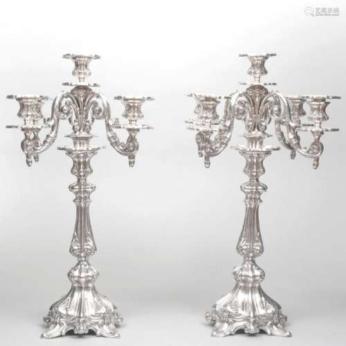 Pair of Egyptian Silver Five-Light Candelabra