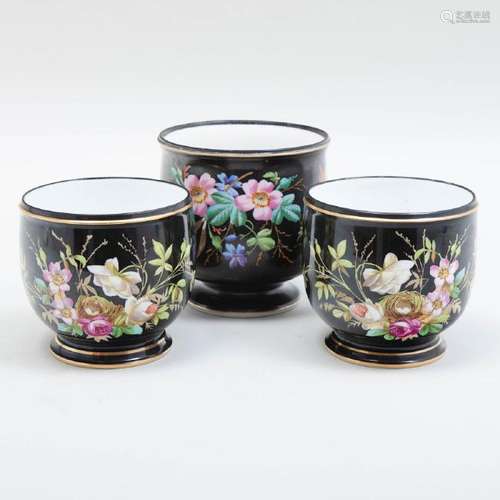 Pair of Paris Porcelain Black Ground Jardinières and a