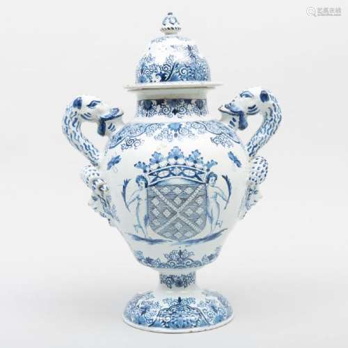 Continental Tin Glazed Earthenware Armorial Vase and