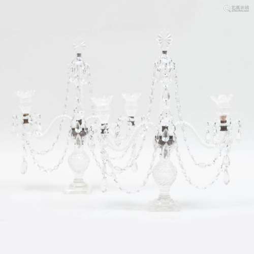 Pair of George III Style Cut Glass Two-Light Candelabra